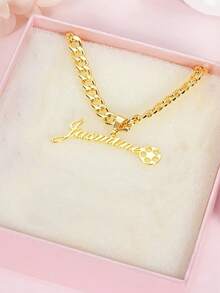 定制手工不锈钢足球皇冠吊坠项链 - 个性化“茉莉花”名字雕刻，金链，足球迷珠宝礼物 - 彩色 - 查看 5