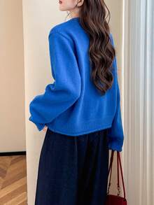 tonlion Tonlion Women's Casual Minimalist Korean Style Contrast Color Button Design Round Neck Sweater Cardigan, Autumn/Winter