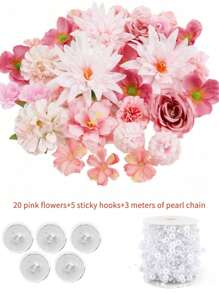 1pc Monochrome Series Floating Artificial Flowers Curtain, Creative Photography Prop, Indoor Outdoor Floral Decor, Plastic Fake Flower Petals Waterfall, Romantic Wedding Backdrop, 3-10cm Random Size, Decoration Material Pack