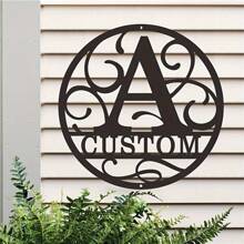 1PC Personalized Round Metal Monogram Wall Art, Custom Alphabet Plaque With Rustic Farmhouse Style, Iron Construction 26 Letters Welcome Sign, Easy Hanging Ornament For Couple Lovers Family Home Office Living Room Garden Decor, 2D Flat Housewarming Valentine's Day Gift,School Supplies,Back To School
