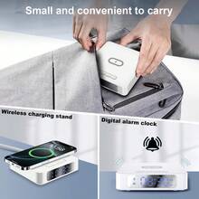 3 In 1 Wireless Charger, Time Display, Alarm Clock For Bedroom, Bedside, Living Room, Table, Home, Office, Desk, Fast Charging Dock Station Compatible With IPhone 17 16 15 14 13 12 11 Pro Max/Mini/Plus/XR/XS/X/8, Compatible With AirPods 2/3/4/Pro/Pro 2, Compatible With Samsung S25/S23/S22/S21/S20/, Galaxy Buds - White - View 5