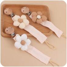 1pc Baby Pacifier Chain, Cartoon Flower Linen Pacifier Clip Strap, Creative Baby Teether Toy Lanyard - As Shown - View 1