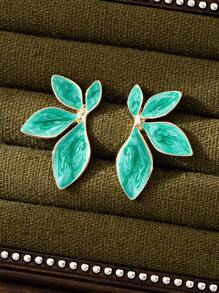 1 Par de Brincos de Pino de Aço Inoxidável com Estampa Floral Suave, Acessório de Moda Minimalista, Uso Diário e Presente para Mulheres