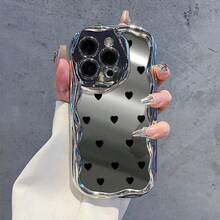 Funda para teléfono (1 unidad). Diseño moderno para phone 15/14. Color plata brillante. Compatible con phone 11 Pro/12/13/14/15/16. Diseño ondulado distintivo. Ideal para mujeres que aprecian los accesorios de lujo. - Blanco - Ver 1