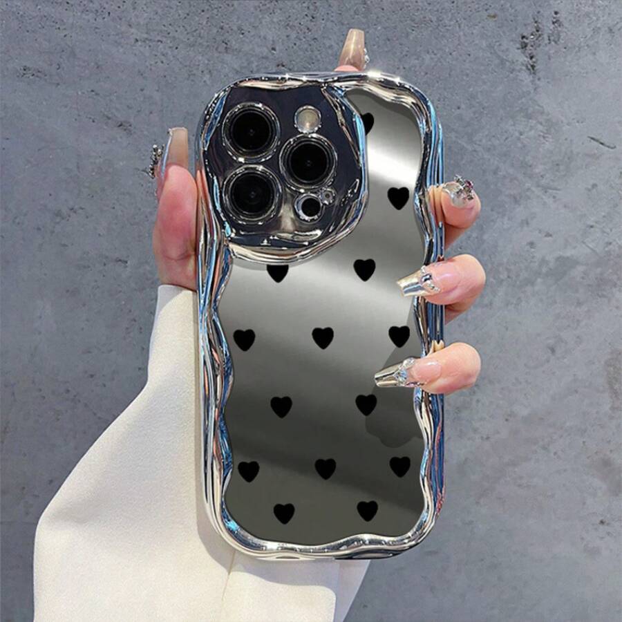 Funda para teléfono (1 unidad). Diseño moderno para phone 15/14. Color plata brillante. Compatible con phone 11 Pro/12/13/14/15/16. Diseño ondulado distintivo. Ideal para mujeres que aprecian los accesorios de lujo. - Blanco - Ver 1