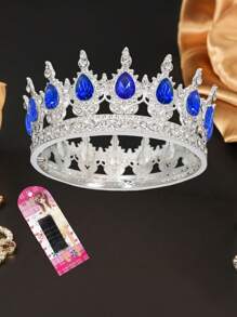 Un conjunto (Corona + 10 pasadores de cabello fijos) de accesorios de corona de novia barroca exquisita y elegante, decorada con brillantes rubíes que irradian lujo. Una excelente corona decorativa adecuada para bodas y fiestas de cumpleaños.
