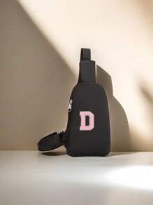 1 Mini-Brusttasche mit modischem DIY 26-Buchstaben-Stoffaufkleber, Reißverschluss-Verschluss, verstellbarer Schultergurt, Schule, Shopping und Freizeitkleidung, zum Aufbewahren von Telefon und Münzen, als Geburtstagsgeschenk für Freunde und Familie, Urlaubsgeschenke, Reißverschlussrichtung zufällig