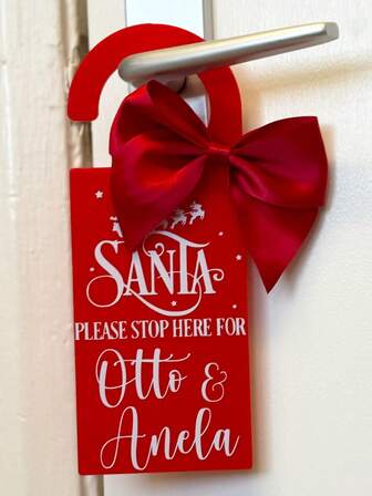 Santa Stop Here For Door Hanger Christmas Eve Name Door Sign Red Father Christmas Sign Children Bedroom Sign Home Decor Christmas Decorations Room Decor Winter