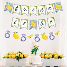 柠檬婚礼派对装饰 - 黄色和蓝色横幅，钻石戒指花环，水果主题单身派对装饰