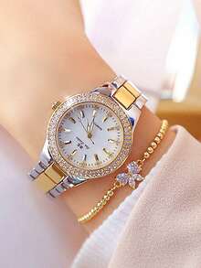 2pcs/Set Fashionable & Versatile Women's Quartz Watch With Round Dial, Metal Strap, Rhinestone Bow Bracelet, Suitable For Gifts, Festivals And Daily Wear - Multicolor - View 2