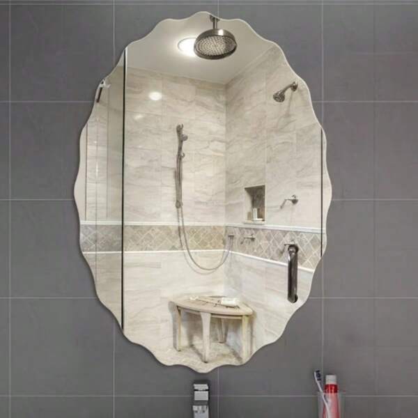 Paneles de pared de espejo acrílico autoadhesivos, diseño de ola ovalada sin marco, grosor de 2 mm, 30*30 cm, 50*30 cm, espejo de plástico flexible, adecuado para decoración de pared de dormitorio, sala de estar o baño, espejo de pared, espejo para habitación, decoración del hogar, decoración de la sala de estar