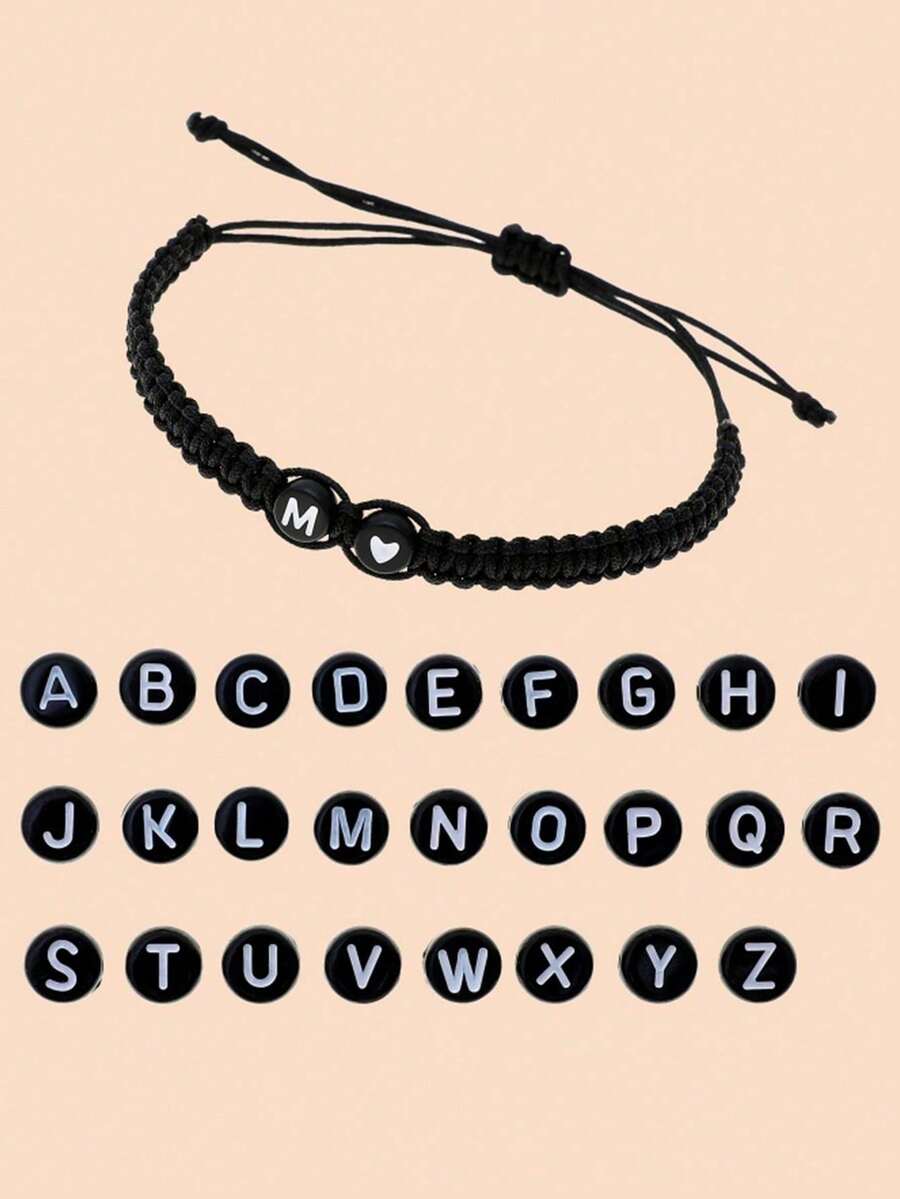 1 件 26 个字母情侣手链，适合女士少女可调节 A-Z 字母编织手镯，毕业生日礼物珠宝情人节 - 字母情侶手鍊 - 查看 1