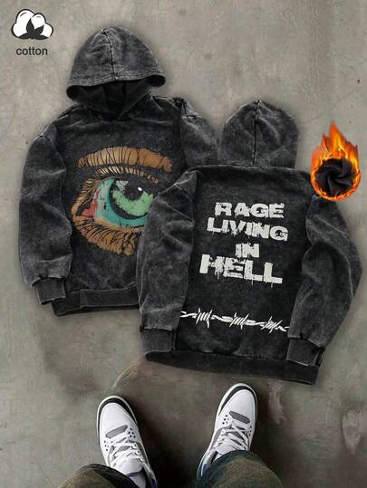 Sudadera con capucha de algodón para hombres con estampado retro divertido de retratos, letras y patrones, ideal para otoño e invierno. Cómoda y de moda, sudadera casual de manga larga acolchada y gruesa.