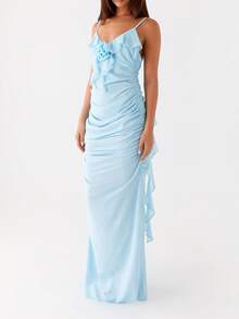 Women's Summer Dress Backless V Neck Spaghetti Strap Loose Flowy Midi Cami Dresses - Blue - View 6