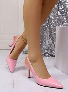 Ladies High Heel Pumps, Spring New Pointed Toe High Heels, Sexy Stiletto Fuchsia Mirror Patent Leather Strap Sandals, 2-In-1 Shoes, Celebrity-Inspired High Heels, Fashionable Red Sandals