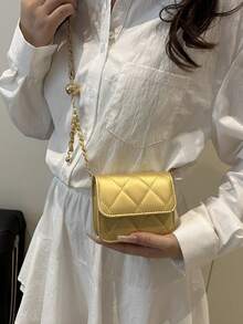 简约百搭，高品质水钻刺绣珍珠链条迷你斜挎包，适合春夏穿着 - 金色 - 查看 11