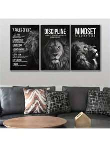 Set Of 3 Optional No Frame Animals Lion King Canvas Painting Posters Prints, Inspirational Motivational Wall Arts For Home Office, Living Room, Bedroom - Art Decor, Classic, Contemporary Styles, Animal Print Theme, Indoor Decortion