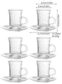 1 Juego de tazas de té estilo retro de Medio Oriente, taza de té turca roja con plato, combinación de tazas de café, incluye 6 tazas y 6 platillos, diseño con asa, fondo grueso para evitar que el té se enfríe, adecuado para 6 personas