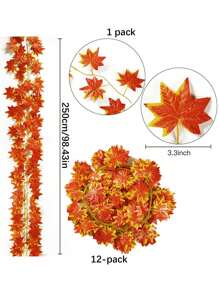 12pcs Bright Autumn Maple Leaf Wreath Vines, Very Suitable For Harvest Season Thanksgiving And Halloween Decorations, Multi-Functional Indoor And Outdoor Decorative Wreaths Simulated Maple Leaf Vines, Wedding Photo Scene Props, Birthday Party Holiday Decorations, Family Autumn Decoration, Room Decor, Home Decor