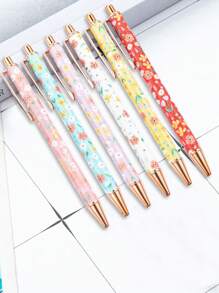 5pcs Assorted Floral Metal Ballpoint Pens, Retractable Medium Point Gold Glitter Accents -Perfect For Students & Gifts Back To School