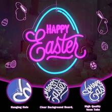 USB-Powered Happy Easter Neon Sign - Colorful LED Wall Art With Pink & Blue Design, Festive Egg Shape For Home, Bedroom, Party Decorations & Gifts, Neon Signs For Wall Decor