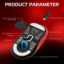 ATTACK SHARK X3 Wireless Gaming Mouse, 49g Ergonomic Design, 3-In-1 Connection, PAW3395 26000 DPI Optical Sensor, 200h Battery Life, Programmable Buttons, PC/Notebook Accessory - Red - View 7