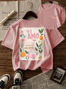 1pc Girls' Casual Letter Print Round Neck Short Sleeve T-Shirt, Summer Student Young Casual Wear - Minimalist English Letter Style T-Shirt Inspiring Imagination And Self-Expression - Pink - View 3