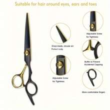 专业狗狗美容剪刀套装（金黑色）7 合 1，用于美容的狗狗剪刀 6CR 优质不锈钢美容剪刀套装，适用于狗猫宠物，专业宠物毛发修剪工具，带梳子和维护配件