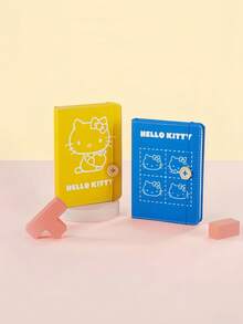 1pc Genuine  Fabric Hardcover A6 Notebook, Cartoon Cute Kitty Colorful Pages, Button Decorated Journal, Stationery Gift For Kids Back To School - Multicolor - View 2