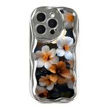 Funda de teléfono 1 pieza adecuada para 16 ProMax/16Plus/16Pro/16, 15/14/13/12/11 nuevo patrón de moda galvanizado en forma de onda - Plateado - Ver 1