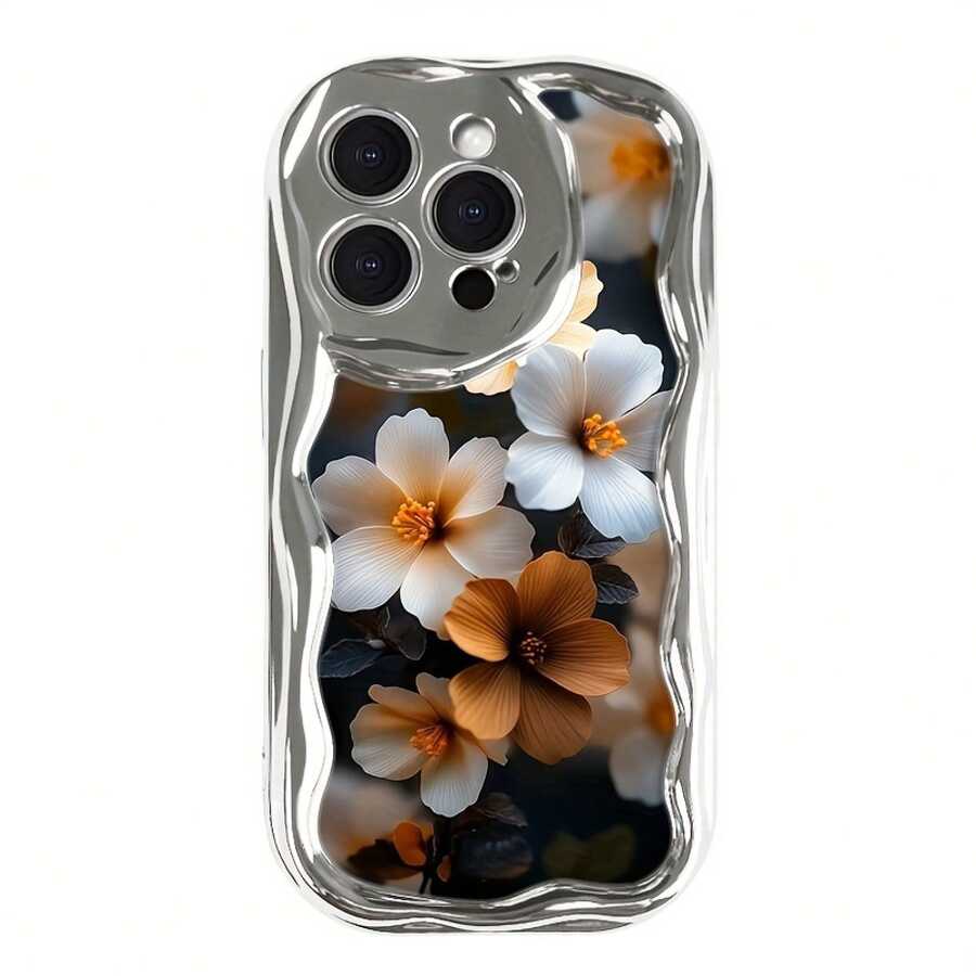 Funda de teléfono 1 pieza adecuada para 16 ProMax/16Plus/16Pro/16, 15/14/13/12/11 nuevo patrón de moda galvanizado en forma de onda - Plateado - Ver 1