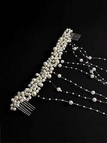 5/3/1 新娘珍珠流苏发箍，优雅婚礼发饰，手工制作女孩头饰，婚礼及婚宴必备 - 彩色 - 查看 11