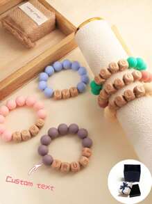 Customizable Letter Beads Silicone Bracelet, 15MM Elastic Cord, Personalized With Name, Message, Date, Suitable For Birthday, Valentine's Day, Anniversary, Gift For Boyfriend/Girlfriend, Wear