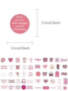 50 件粉色耶稣圣经诗句贴纸礼物卡通装饰剪贴簿笔记本电脑行李吉他水杯手机壳 DIY 贴花，适用于学校用品，返校 - 彩色 - 查看 2