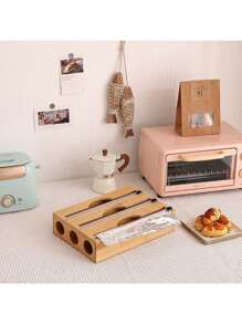 1pc Wrap Foil Cutter, Storage Box, Kitchen Bamboo Plastic Bag Cutting Box, Garbage Bag Food Bag Plastic Bag Wooden Box Storage Rack, Kitchen Dedicated And Convenient