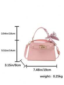 2025 鳄鱼压纹女士手提包，百搭女士小号托特包，适合工作和日常使用，配有围巾 - 粉色 - 查看 7