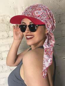 1件装女士印花头巾帽，时尚花卉筒帽，弯檐帽，欧美风格，适合搭配连衣裙