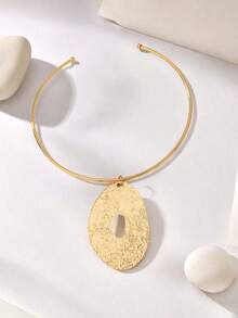 1 件金色大椭圆形徽章袖口颈链女士项链 - 大橢圓項圈 - 查看 2