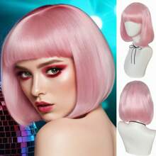 Fashion Women's BoBo Wigs, Short Straight Hair With Bangs Wigs, Multiple Pastel Colors Bob Anime Cosplay Wigs For Party Costume Wigs For Ladies, Pink Green Black Blonde Red Brown Blue White Purple Orange Yellow Rainbow Colorful Hairpiece For Holiday Comic Con Exhibition Celebration Daily Wigs For Birthday Gifts, Sassy Rockabilly Punk Cool Unique Rock & Roll 80s Wig