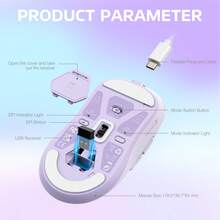 ATTACK SHARK X3 Wireless Gaming Mouse, 49g Ergonomic Design, 3-In-1 Connection, PAW3395 26000 DPI Optical Sensor, 200h Battery Life, Programmable Buttons, PC/Notebook Accessory - Purple - View 7