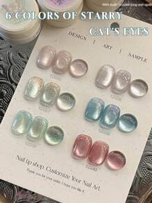 6PCS 2025 New Fruit Sea Water Blue-Green Fine Magnetic Powder Cat Eye Gel Nail Polish 12ml, Spring And Summer Ice Transparent Magnetic Nail Art Set, Includes Base Coat And Top Coat, Requires UV Lamp, Holographic Transparent Colors For Work/Commute/Dating, Hot-Selling 6-Color Set, Salon-Grade 28-Day Durability, Internet Celebrity Nail Design.