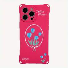 Funda de teléfono 1 pieza diseño de patrón de tulipán azul cuatro esquinas funda de teléfono colgante 15 Pro 14 Plus 16 12 13 TPU todo incluido esmerilado suave - Colores mixtos 3 - Ver 5