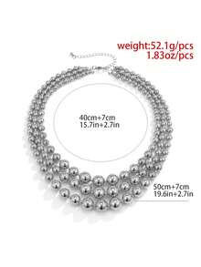 1pc Women's Exaggerated Multi-Layer Geometric Beaded Necklace, Choker Necklace - Silver - View 3