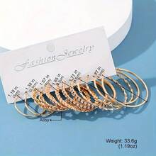 36/12 Piezas Conjunto de Aretes de Aro Elegantes y Minimalistas, Incrustados con Brillantes Rhinestones y Perlas de Imitación, con Diversos Diseños Retorcidos, Adecuados para Uso Diario, Fiestas y Ropa Casual - Dorado - Ver 3