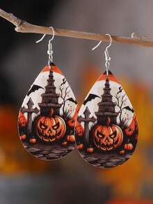 哥特式恐怖血手印、南瓜、黑猫水滴形女士耳环，复古 PU 皮革哥特式双面耳环，万圣节派对礼物