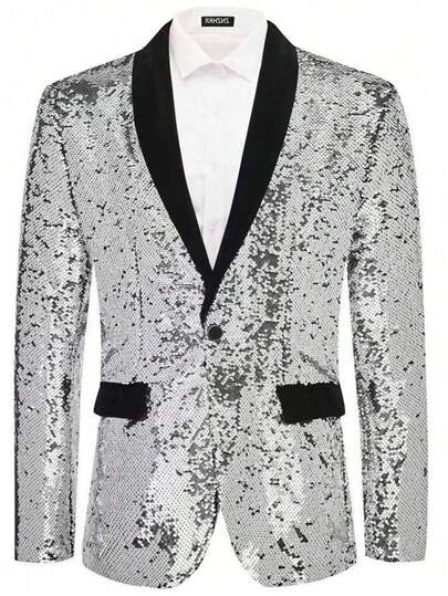男士亮片西装外套，黑银双色亮片，适合夜店和舞台表演