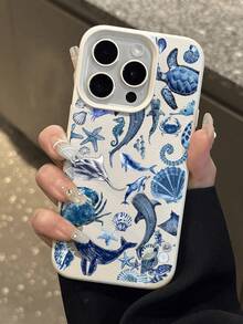 1 件简约海洋元素图案防水防摔防滑软手机壳保护套适用于苹果和手机 - 彩色 - 查看 4