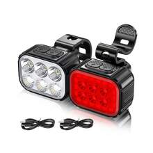 NetHong Mountain Bike Lights USB Rechargeable Bicycle T6 LED Torch Front Rear Lamp Set