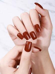 16 片半固化凝胶指甲贴，春夏纯红色自粘式全指甲贴，沙龙品质，持久 14 天，适合女性 DIY 美甲用品