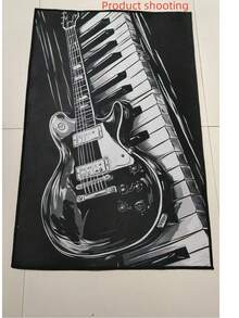 1pc Guitar Pattern Area Rug, Outdoor Picnic Decorative Carpet, Home Decor Rug, Dirt-Resistant, Soft, Dust-Proof, Easy To Clean, Suitable For Living Room, Bedroom, Bathroom, Study, Wardrobe, Bathroom - Black and White - View 9